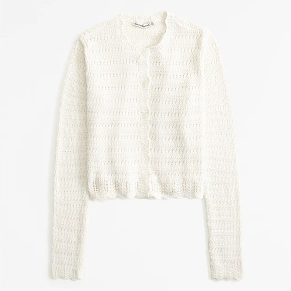 Abercrombie & Fitch off white cotton crochet knit sweater cardigan - Picture 1 of 8